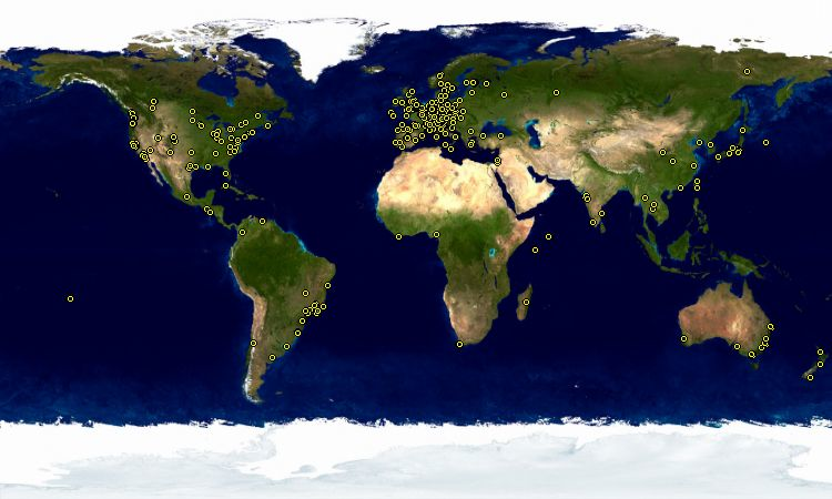 Sự phân bố toàn cầu của các nhà phát triển Debian